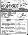 Admission notice for Islam College of Pharmacy Sialkot