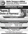 Admission notice for Shifa Tameer-E-Millat University (Stmu) Islamabad
