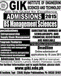 Admission notice for Ghulam Ishaq Khan Institute Of Engineering Sciences And Technology Topi