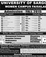 Admission notice for University of Sargodha Women Campus Faisalabad