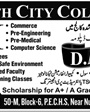 Admission notice for South City Degree College, Karachi
