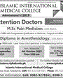 Admission notice for Islamic International Medical College - RawalPindi