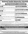 Admission notice for National Textile University NTU Faisalabad