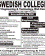 Admission notice for Swedish Institute of Engineering & Technology, Wah Cantt