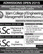 Admission notice for Islam College of Engineering & Management Sciences Sialkot