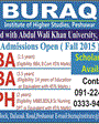 Admission notice for Buraq Institute of Higher Studies Peshawar
