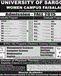 Admission notice for University of Sargodha Women Campus Faisalabad