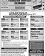 Admission notice for Foundation University Rawalpindi