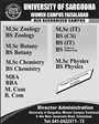 Admission notice for University of Sargodha Women Campus Faisalabad