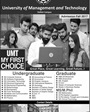 Admission notice for University of Management And Technology Sialkot