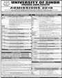 Admission notice for University Of Sindh Jamshoro