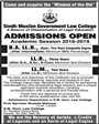 Admission notice for Sindh Muslim Law College Karachi