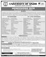 Admission notice for University Of Sindh Jamshoro