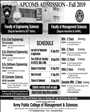 Admission notice for Army Public College of Management and Sciences APCOMS Rawalpindi