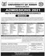 Admission notice for University of Sindh Hyderabad