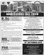 Admission notice for Wah Engineering College (WEC), Wah Cantt