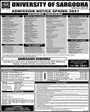 Admission notice for University Of Sargodha UOS