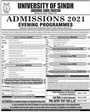 Admission notice for University of Sindh Hyderabad