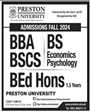 Admission notice for Preston University Kohat