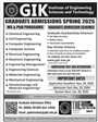 Admission notice for Ghulam Ishaq Khan Institute of Engineering Science And Technology GIKI