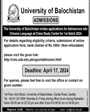 Admission notice for University Of Balochistan Quetta