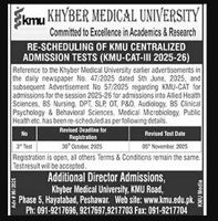 Admission notice for University Of Karachi