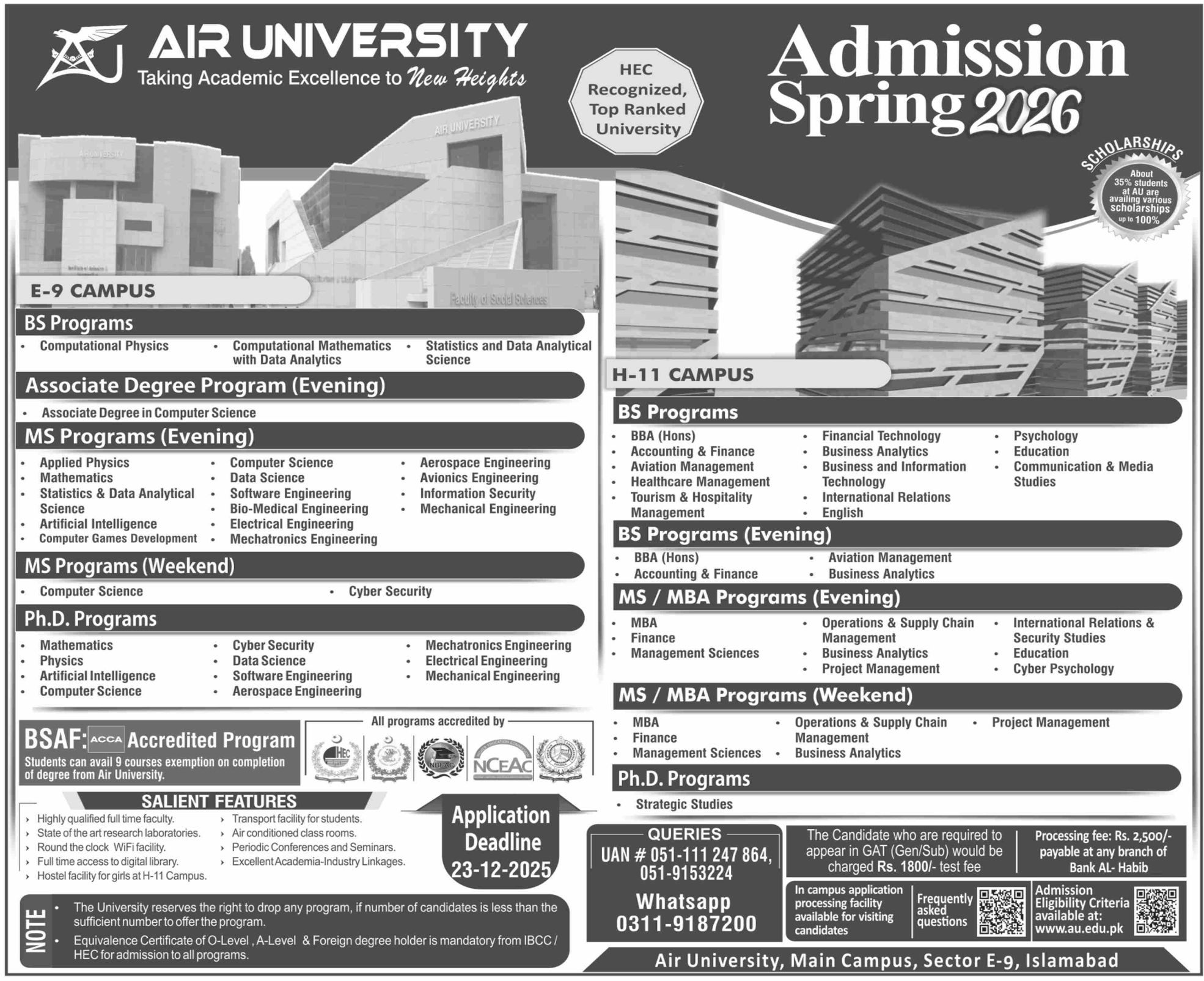 Admission notice for Air University
