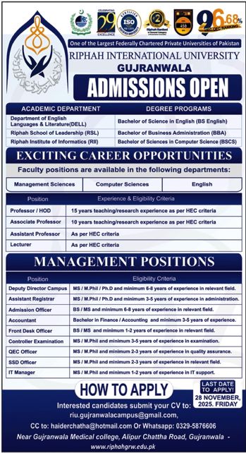 Admission notice for Govt College University GCU Faisalabad