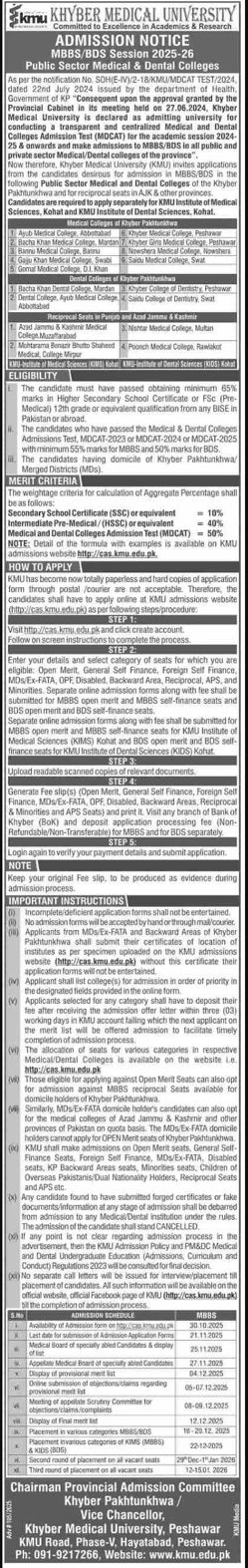 Admission notice for Dow University Of Health Sciences (Duhs) Karachi