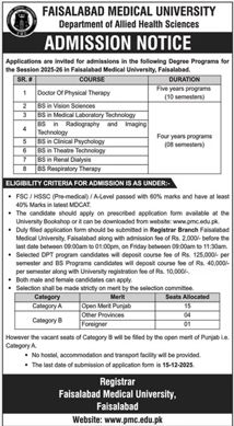 Admission notice for Forman Christian College University Lahore