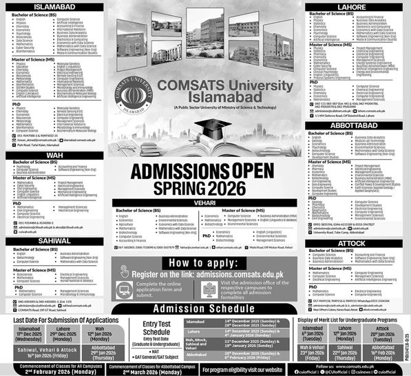 Admission notice for Comsats Institute Of Information Technology Islamabad