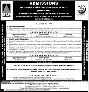 Admission notice for University Of Karachi