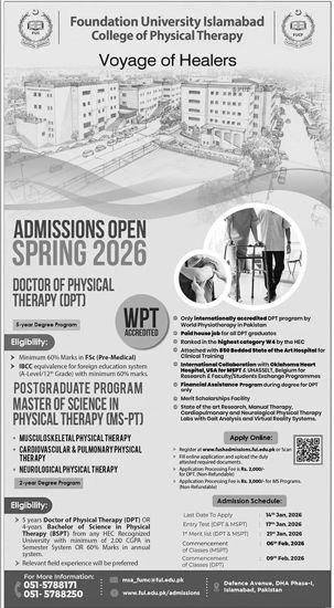 Admission notice for Foundation University Islamabad