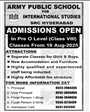 Admission notice for Army Public School and College, Hyderabad