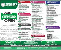Admission notice for Ziauddin University Karachi