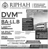Admission notice for Riphah International University