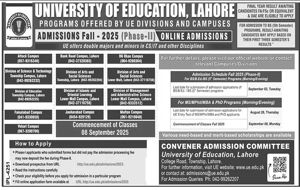Admission notice for University of Education Multan