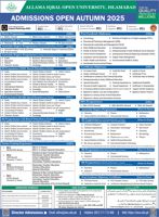 Admission notice for Allama Iqbal Open University AIOU Islamabad