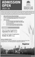 Admission notice for University Of Agriculture Faisalabad