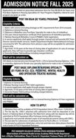 Admission notice for Post Graduate College of Nursing Hayatabad Peshawar