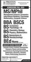 Admission notice for Preston University Islamabad