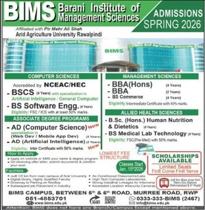 Admission notice for Federal Urdu University Of Arts, Science And Technology Islamabad