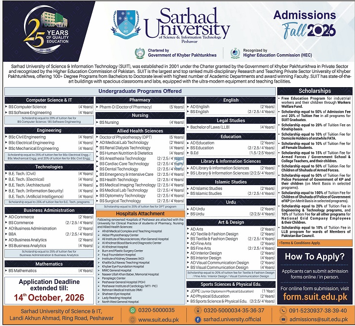 Admission notice for Sarhad University