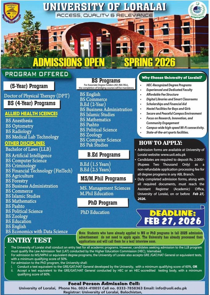 Admission notice for Hazara University Mansehra